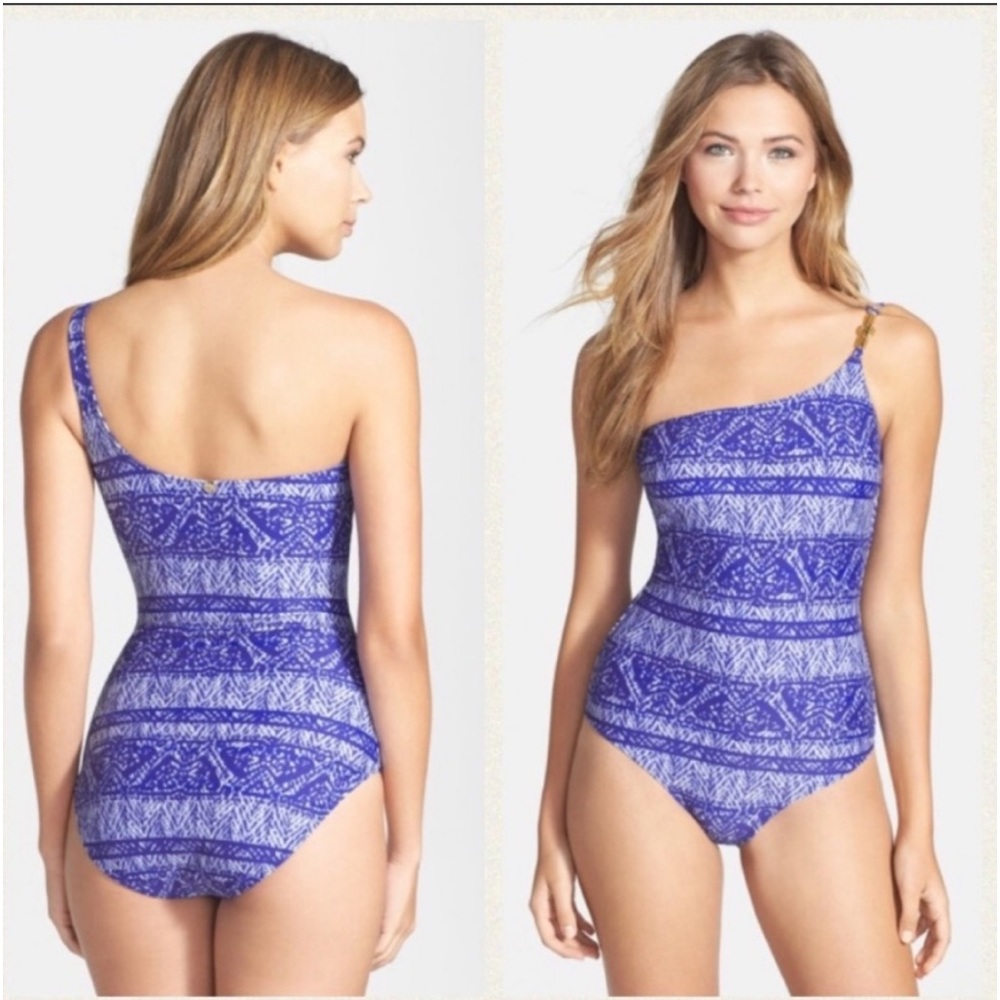 VIX Paula Hermanny Blue one piece swimsuit, one shoulder, NWT, Small